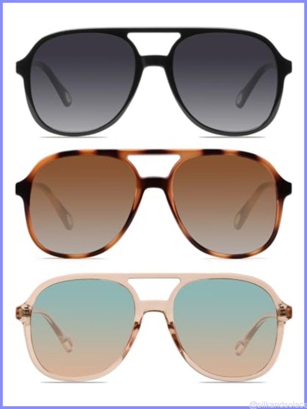Retro Aviator Sunglasses UV400 Double Bridge Square Frames Unisex Eyewear